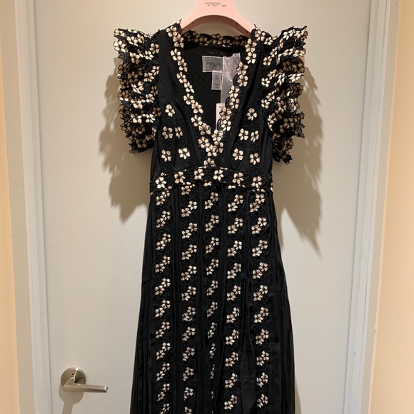 Giambattista Valli X H&M Black Chiffon Dress Lace - Picture 2 of 5